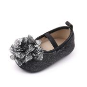 Pantofiori eleganti negri cu sclipici si floare argintie csbhx3104-1-va17