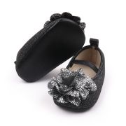 Pantofiori eleganti negri cu sclipici si floare argintie csbhx3104-1-va17
