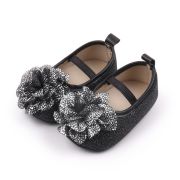 Pantofiori eleganti negri cu sclipici si floare argintie csbhx3104-1-va17