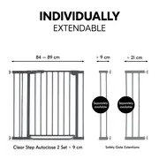 Poarta siguranta Hauck, Clear Step Autoclose 2 Grey, 75-80 cm, Cu extensie + 9 cm, 84-89cm, Inchidere magnetica automata din ambele parti EKDhk59745