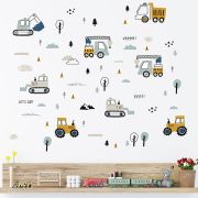 Sticker Decorativ Pentru Copii, Autoadeziv, Tractoare, Excavatoare, 50x90 cm EKDWS63044
