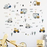 Sticker Decorativ Pentru Copii, Autoadeziv, Tractoare, Excavatoare, 50x90 cm EKDWS63044