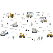 Sticker Decorativ Pentru Copii, Autoadeziv, Tractoare, Excavatoare, 50x90 cm EKDWS63044