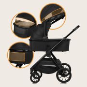 Carucior 2 in 1, Lionelo, Layla, Pana la 22 kg, Cadru aluminiu, Cu landou intarit si salteluta din spuma AirDots, Reversibil, Cu ventilatie 3D, Cu accesorii, EN1888-1, EN1888-2, EN1466, Negru BYNLO-LAYLA_2IN1_BLACK_ONYX