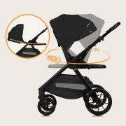 Carucior 2 in 1, Lionelo, Layla, Pana la 22 kg, Cadru aluminiu, Cu landou intarit si salteluta din spuma AirDots, Reversibil, Cu ventilatie 3D, Cu accesorii, EN1888-1, EN1888-2, EN1466, Negru BYNLO-LAYLA_2IN1_BLACK_ONYX