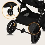 Carucior 2 in 1, Lionelo, Layla, Pana la 22 kg, Cadru aluminiu, Cu landou intarit si salteluta din spuma AirDots, Reversibil, Cu ventilatie 3D, Cu accesorii, EN1888-1, EN1888-2, EN1466, Negru BYNLO-LAYLA_2IN1_BLACK_ONYX