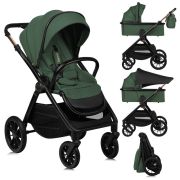Carucior 2 in 1, Lionelo, Layla, Pana la 22 kg, Cadru aluminiu, Cu landou intarit si salteluta din spuma AirDots, Reversibil, Cu ventilatie 3D, Cu accesorii, EN1888-1, EN1888-2, EN1466, Verde BYNLO-LAYLA_2IN1_GREEN_FOREST
