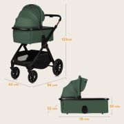 Carucior 2 in 1, Lionelo, Layla, Pana la 22 kg, Cadru aluminiu, Cu landou intarit si salteluta din spuma AirDots, Reversibil, Cu ventilatie 3D, Cu accesorii, EN1888-1, EN1888-2, EN1466, Verde BYNLO-LAYLA_2IN1_GREEN_FOREST