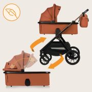 Carucior 3 in 1, Lionelo, Layla, Pana la 22 kg, Cadru aluminiu, Cu landou intarit si salteluta din spuma AirDots, Scoica auto, Reversibil, Cu ventilatie 3D, Cu accesorii, EN1888-1, EN1888-2, EN1466, Maro BYNLO-LAYLA_3IN1_BROWN_RUST