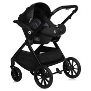 Carucior 3 in 1, Lionelo, Layla, Pana la 22 kg, Cadru aluminiu, Cu landou intarit si salteluta din spuma AirDots, Scoica auto, Reversibil, Cu ventilatie 3D, Cu accesorii, EN1888-1, EN1888-2, EN1466, Negru BYNLO-LAYLA_3IN1_BLACK_ONYX