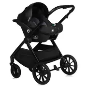 Carucior 3 in 1, Lionelo, Layla, Pana la 22 kg, Cadru aluminiu, Cu landou intarit si salteluta din spuma AirDots, Scoica auto, Reversibil, Cu ventilatie 3D, Cu accesorii, EN1888-1, EN1888-2, EN1466, Negru BYNLO-LAYLA_3IN1_BLACK_ONYX