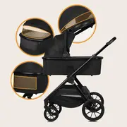 Carucior 3 in 1, Lionelo, Layla, Pana la 22 kg, Cadru aluminiu, Cu landou intarit si salteluta din spuma AirDots, Scoica auto, Reversibil, Cu ventilatie 3D, Cu accesorii, EN1888-1, EN1888-2, EN1466, Negru BYNLO-LAYLA_3IN1_BLACK_ONYX