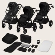 Carucior 3 in 1, Lionelo, Layla, Pana la 22 kg, Cadru aluminiu, Cu landou intarit si salteluta din spuma AirDots, Scoica auto, Reversibil, Cu ventilatie 3D, Cu accesorii, EN1888-1, EN1888-2, EN1466, Negru BYNLO-LAYLA_3IN1_BLACK_ONYX