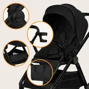 Carucior 3 in 1, Lionelo, Layla, Pana la 22 kg, Cadru aluminiu, Cu landou intarit si salteluta din spuma AirDots, Scoica auto, Reversibil, Cu ventilatie 3D, Cu accesorii, EN1888-1, EN1888-2, EN1466, Negru BYNLO-LAYLA_3IN1_BLACK_ONYX