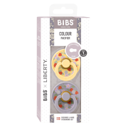 Bibs x liberty - set 2 suzete colour strawberries and cream latex, tetina rotunda, 0 luni+-pale butter/fossil grey bbb11019101