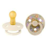 Bibs x liberty - set 2 suzete colour strawberries and cream latex, tetina rotunda, 6 luni+-ivory/vanilla bbb12019102