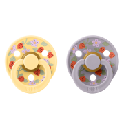 Bibs x liberty - set 2 suzete colour strawberries and cream latex, tetina rotunda, 6 luni+-pale butter/fossil grey bbb12019101