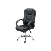 Scaun directorial off 429, piele ecologica, pivontant, rotire 360, baza cromata, 110 kg, negru drm4146