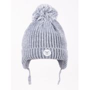 Căciulă de iarnă pentru copii, gri, cu pompon, legată sub bărbie czz-0430c