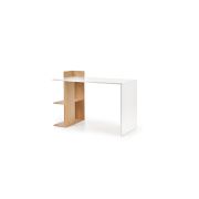 Set birou copii hm fino, pal melaminat, rafturi, stejar auriu/alb cu scaun hm andy roz, mesh, 102 kg si dulapior rulant hm simon 2, cu roti, front mdf, alb drm10332