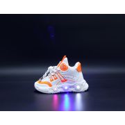 Adidasi albi cu portocaliu cu luminite - baseball mbo-896-1-c