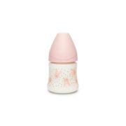 Biberon 150 ml cu tetină rotundă din silicon, debit lent, iepuraș roz Hygge Suavinex JEM8426420069038
