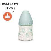 Biberon 150 ml cu tetină rotundă din silicon, debit lent, iepuraș verde Hygge Suavinex JEM8426420069014
