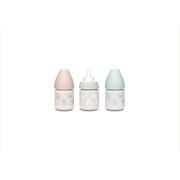 Biberon 150 ml cu tetină rotundă din silicon, debit lent, iepuraș verde Hygge Suavinex JEM8426420069014