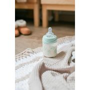 Biberon 150 ml cu tetină rotundă din silicon, debit lent, iepuraș verde Hygge Suavinex JEM8426420069014