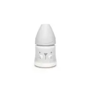 Biberon 150 ml cu tetină rotundă din silicon, debit lent, pisică gri Hygge Suavinex JEM8426420069052