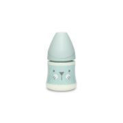 Biberon 150 ml cu tetină rotundă din silicon, debit lent, pisică verde Hygge Suavinex JEM8426420069045