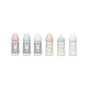 Biberon 270 ml cu tetină rotundă din silicon, 3 fluxuri, iepuraș cu linii verzi, Hygge Suavinex JEM8426420069168