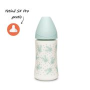 Biberon 270 ml cu tetină rotundă din silicon, 3 fluxuri, iepuraș verde Hygge Suavinex JEM8426420069137