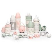 Biberon 270 ml cu tetină rotundă din silicon, 3 fluxuri, iepuraș verde Hygge Suavinex JEM8426420069137