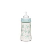Biberon 270 ml cu tetină rotundă din silicon, 3 fluxuri, iepuraș verde Hygge Suavinex JEM8426420069137