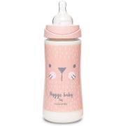 Biberon 360 ml ml cu tetină rotundă din silicon, debit dens, pisică roz Hygge Suavinex JEM8426420069304