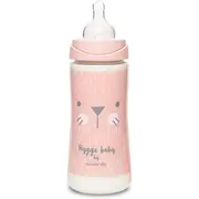 Biberon 360 ml ml cu tetină rotundă din silicon, debit dens, pisică roz Hygge Suavinex JEM8426420069304