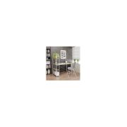 Set birou cu rafturi hm narvik b1, cadru metalic, pal melaminat, 120x64x120 cm, stejar sonoma/alb si scaun birou hm matrix, ergonomic, stofa/piele ecologica, 100 kg, negru/roz drm10356