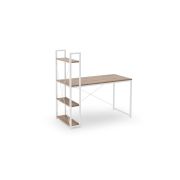 Set birou cu rafturi hm narvik b1, cadru metalic, pal melaminat, 120x64x120 cm, stejar sonoma/alb si scaun birou hm matrix, ergonomic, stofa/piele ecologica, 100 kg, negru/roz drm10356