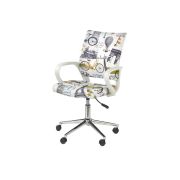 Set birou cu spatii depozitare hm grosso, rafturi, sertar, pal melaminat, 149x50x105 cm, stejar auriu/alb si scaun copii hm ibis paris, ergonomic, cadru cromat, stofa, 100 kg, multicolor drm10352