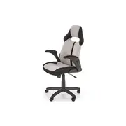 Set birou hm conti, rafturi, sertar, pal melaminat, 122x57x90 cm, stejar/alb si scaun copii hm bloom, stofa/mesh, mecanism de balans, cotiere rabatabile, gri/negru drm10347