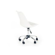 Set birou hm conti, rafturi, sertar, pal melaminat, 122x57x90 cm, stejar/gri si scaun pentru copii hm coco, piele ecologica, inaltime reglabila, 80 kg, alb drm10346