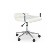 Set birou hm fino, 2 rafturi, pal melaminat, 122x57x85 cm, stejar auriu si scaun copii hm gonzo 2, ergonomic, tapitat cu piele ecologica, cu brate, 90 kg, alb drm10350