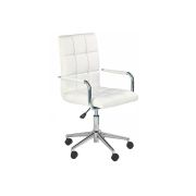 Set birou hm fino, 2 rafturi, pal melaminat, 122x57x85 cm, stejar auriu si scaun copii hm gonzo 2, ergonomic, tapitat cu piele ecologica, cu brate, 90 kg, alb drm10350