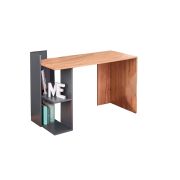 Set birou hm fino, 2 rafturi, pal melaminat, 122x57x85 cm, stejar/gri antracit si scaun copii hm doral, tapiterie stofa tip catifea, baza cromata, cu brate, 90 kg, gri inchis drm10349