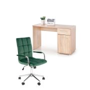 Set birou hm lima b1, cu usa si sertar, pal melaminat, 120x55x75 cm, stejar sonoma si scaun hm gonzo 4, stofa tip catifea, mecanism de balans, cadru cromat, 90 kg, verde drm10353