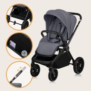 Carucior 2 in 1, Lionelo, Mika Plus, Cadru din aluminiu, Cu landou intarit si salteluta moale, Reversibil, Cu sistem de ventilatie 3D, Cu accesorii, Pana la 22 kg, Conform cu EN1888-1 EN1888-2, EN1466, Gri BYNLO-MIKA_PLUS_2IN1_GREY_STONE