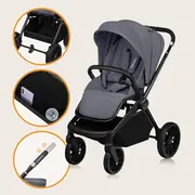 Carucior 2 in 1, Lionelo, Mika Plus, Cadru din aluminiu, Cu landou intarit si salteluta moale, Reversibil, Cu sistem de ventilatie 3D, Cu accesorii, Pana la 22 kg, Conform cu EN1888-1 EN1888-2, EN1466, Gri BYNLO-MIKA_PLUS_2IN1_GREY_STONE