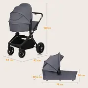 Carucior 2 in 1, Lionelo, Mika Plus, Cadru din aluminiu, Cu landou intarit si salteluta moale, Reversibil, Cu sistem de ventilatie 3D, Cu accesorii, Pana la 22 kg, Conform cu EN1888-1 EN1888-2, EN1466, Gri BYNLO-MIKA_PLUS_2IN1_GREY_STONE