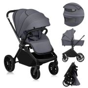 Carucior 2 in 1, Lionelo, Mika Plus, Cadru din aluminiu, Cu landou intarit si salteluta moale, Reversibil, Cu sistem de ventilatie 3D, Cu accesorii, Pana la 22 kg, Conform cu EN1888-1 EN1888-2, EN1466, Gri BYNLO-MIKA_PLUS_2IN1_GREY_STONE